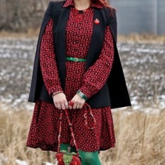 Tatiana & Natouchi Apple Print A-Line Circle Midi Dress XS - Picture 1 of 16